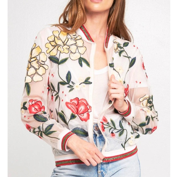 Aratta silent journey  Embroidered Mesh Zip Jacket-cream Hand Beaded MSRP $259 - Picture 1 of 8